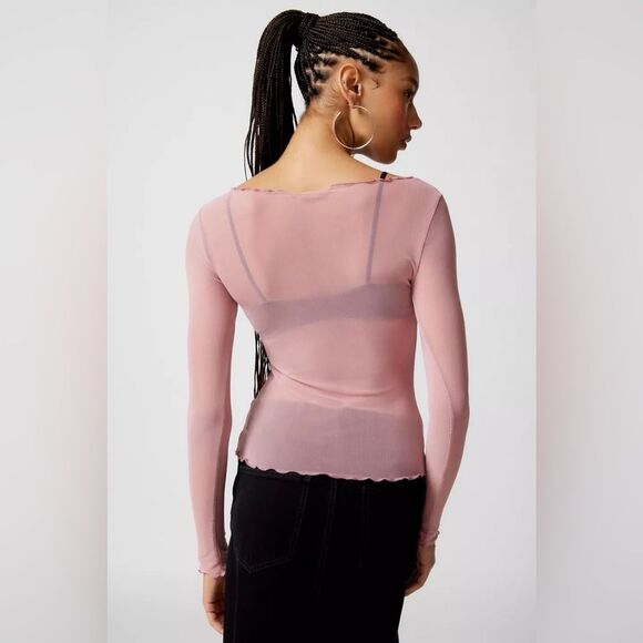 Out From Under Libby Sheer Mesh Long Sleeve Lettuce Hem Top Mauve Pink Medium - Picture 15 of 16